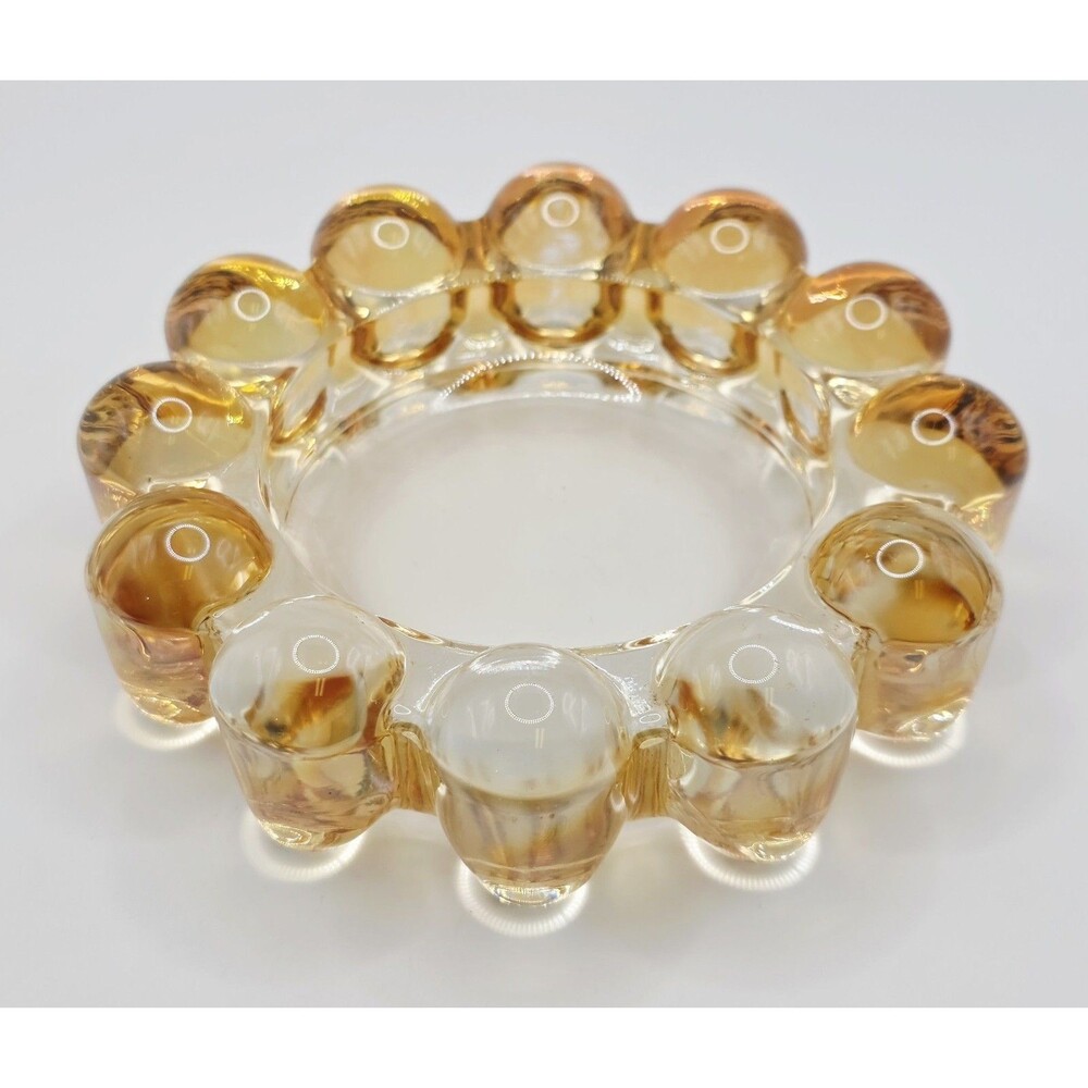 Vintage MCM Orange /gold Depression Glass Boopie Bubble 5" Round Ashtray